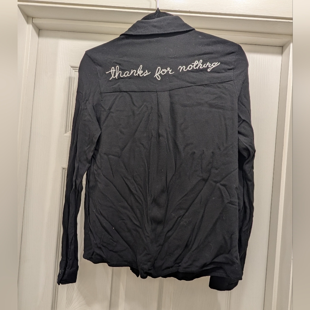 Forever 21 "Thanks For Nothing" Black Button Down Size Medium